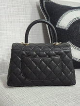 Load image into Gallery viewer, Chanel Black Caviar Champagne GHW Coco Handle Flap Bag size Small with Detachable Strap
