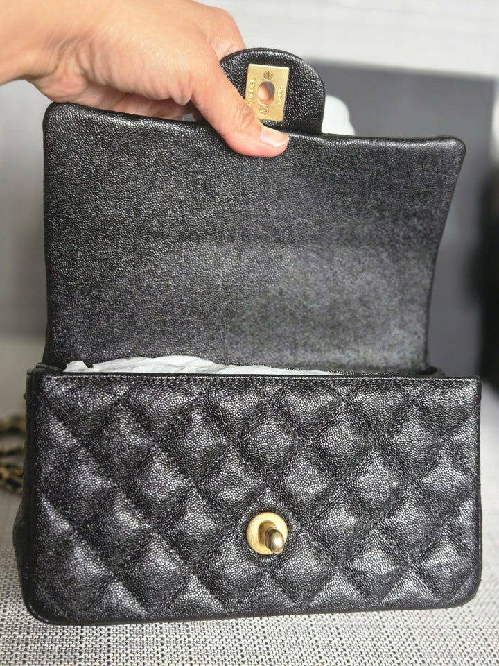 Chanel series 31 21S 2021 Collection Black Caviar Aged GHW Mini Rectangular Flap Bag with Top Handle