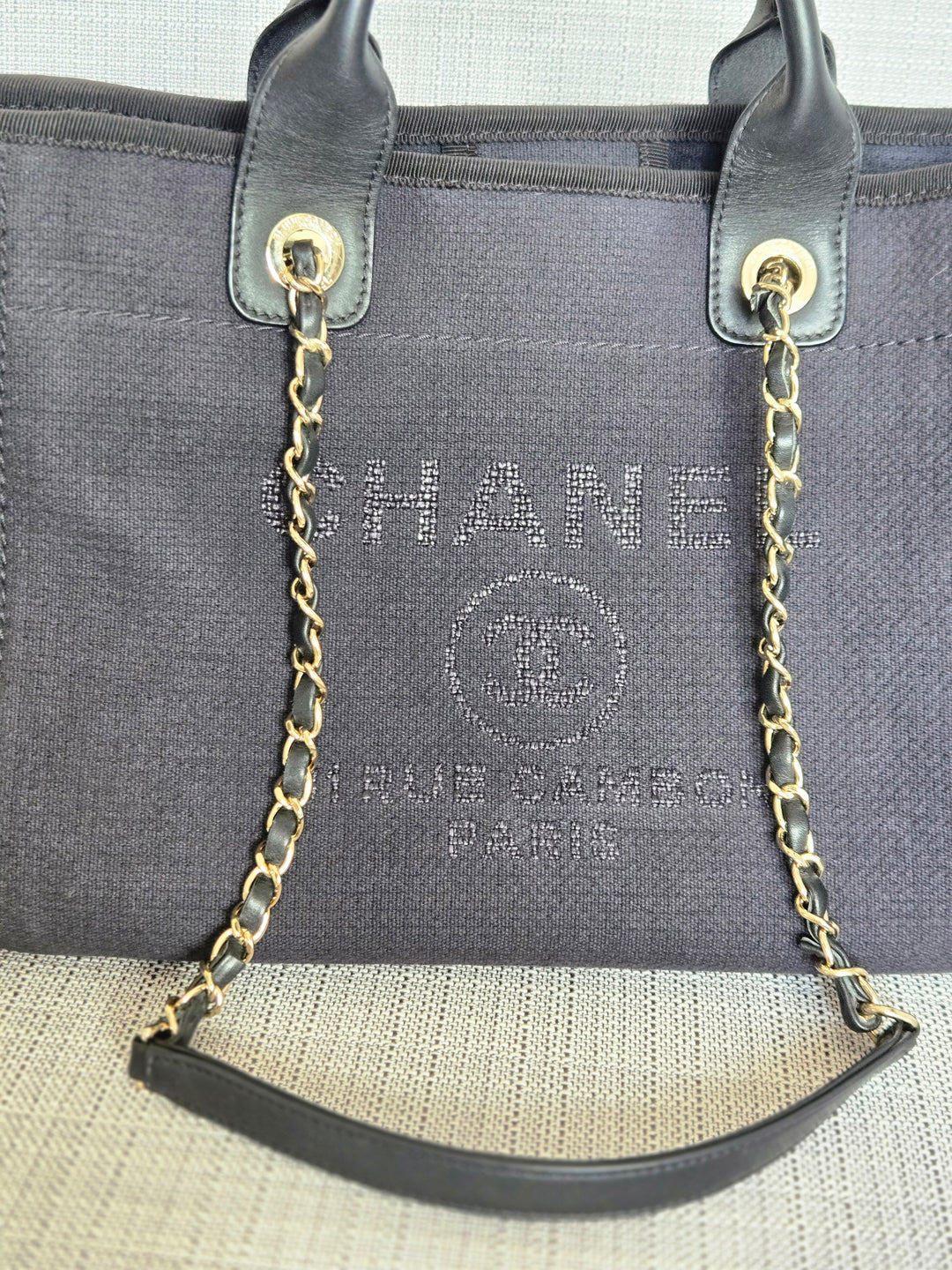 Chanel 22B Collection 2022 Black Tweed Small Deauville Tote with Top Handle with LGHW