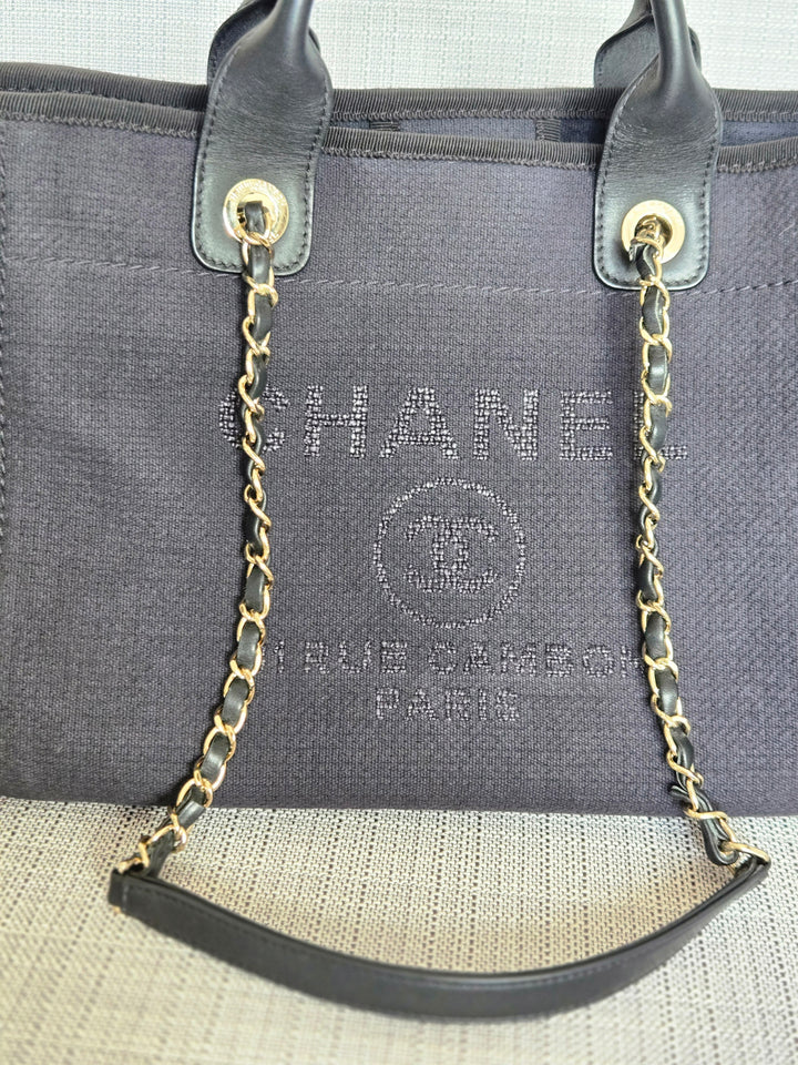 Chanel 22B Collection 2022 Black Tweed Small Deauville Tote with Top Handle with LGHW
