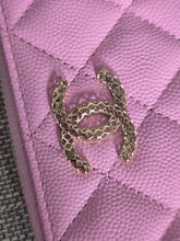 Load image into Gallery viewer, Chanel 23P collection 2023 Mauve undertone Pink Caviar Big Logo LGHW Zippy Coin Purse 2023 with mint green lining
