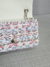 Load image into Gallery viewer, Chanel 23C 2022/2023 Cruise Collection Tweed Quilted Mini Rectangular Flap Bag in Ecru, Pink, Blue, and Green with Champagne GHW
