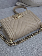 Load image into Gallery viewer, Chanel series 26 18A 2018 Fall/Winter Collection Iridescent Light Beige Chevron Caviar Le Boy Flap Bag size Small with Shiny GHW
