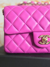 Load image into Gallery viewer, Chanel 21C 2021 Cruise Collection Purple Lambskin Champagne GHW Mini rectangular flap bag
