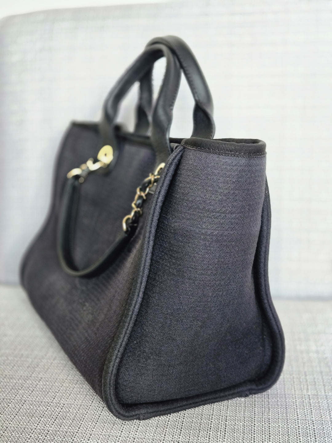 Chanel 22B Collection 2022 Black Tweed Small Deauville Tote with Top Handle with LGHW
