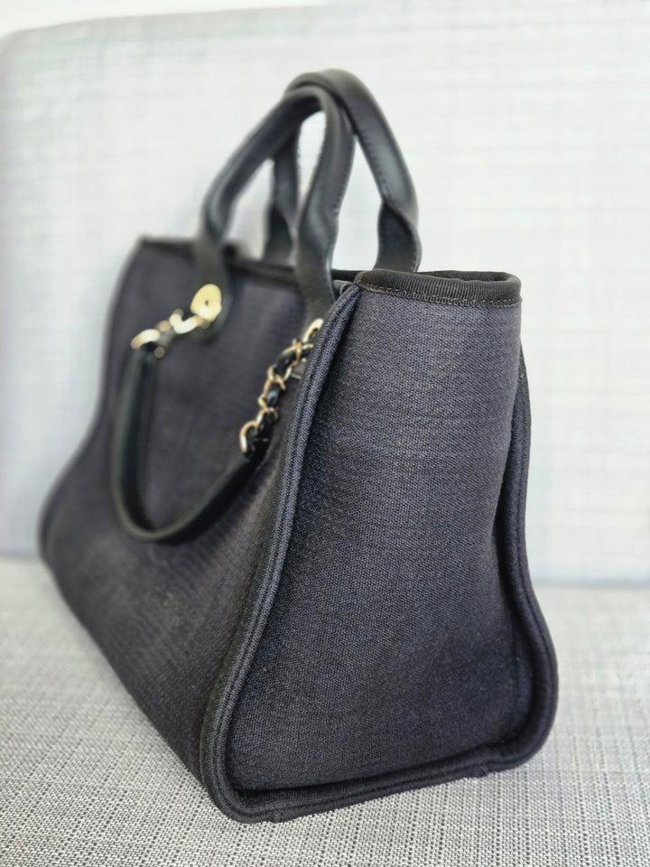 Chanel 22B Collection 2022 Black Tweed Small Deauville Tote with Top Handle with LGHW