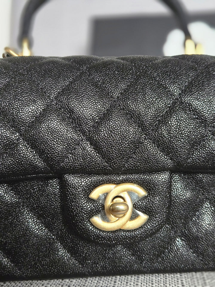 Chanel series 31 21S 2021 Collection Black Caviar Aged GHW Mini Rectangular Flap Bag with Top Handle