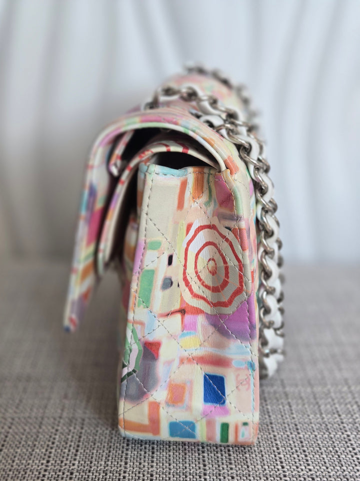 CHANEL Multi Color Rainbow Umbrella print calf skin SHW Medium Classic Double Flap Bag
