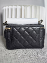 Load image into Gallery viewer, Chanel Black Caviar champagne GHW Small Vanity Case with Chain

