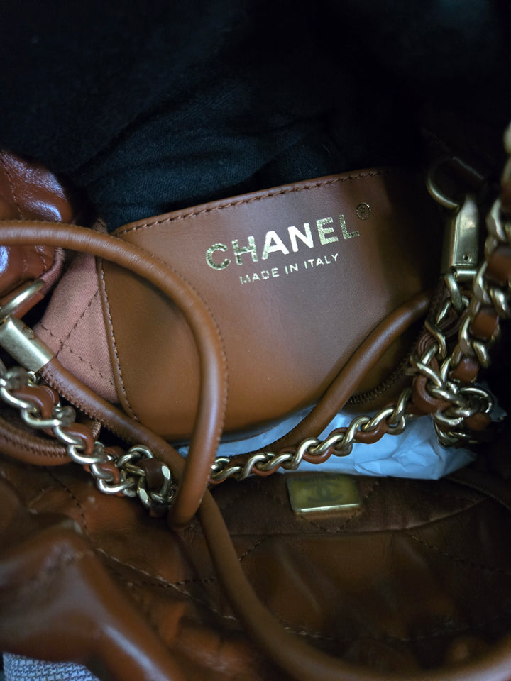 Chanel 23A 2023 Fall/Winter Collection Brown Lambskin Mini 22 Bag
