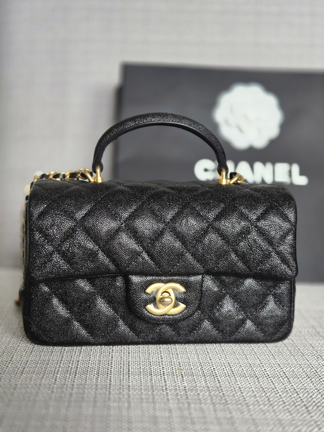 Chanel series 31 21S 2021 Collection Black Caviar Aged GHW Mini Rectangular Flap Bag with Top Handle