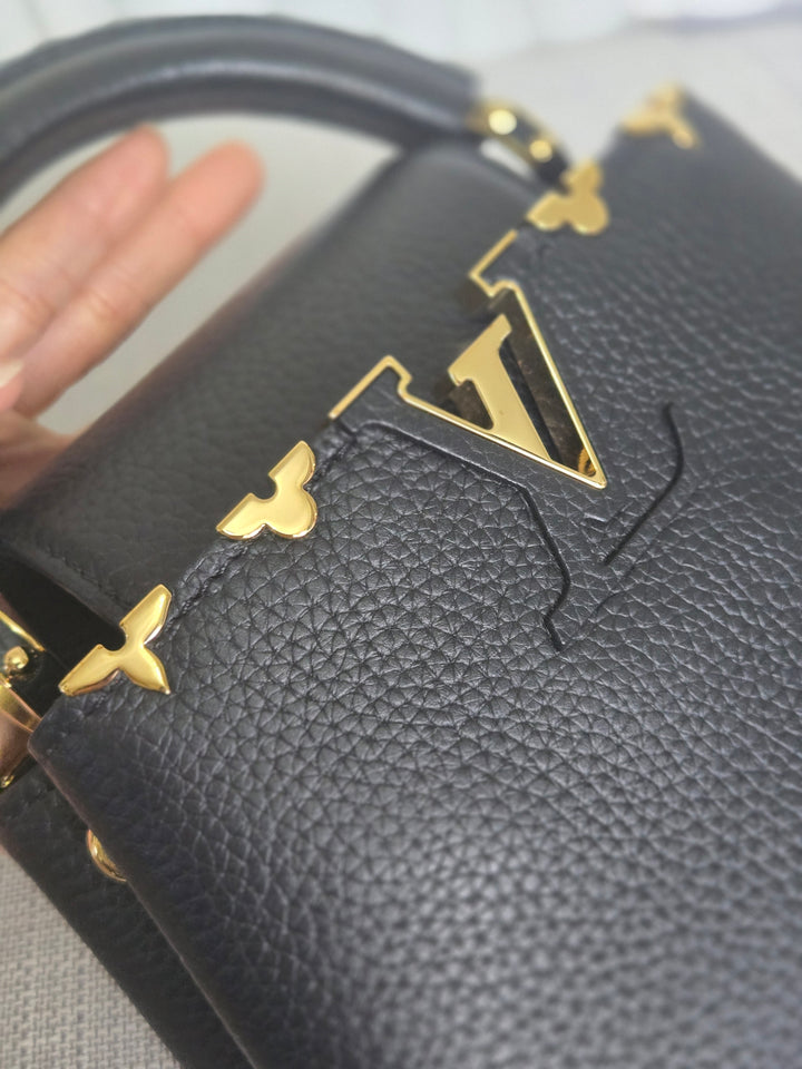 LOUIS VUITTON LV Capucines Mini Flower Crown Line in Black Taurillon Leather with detachable strap 2023