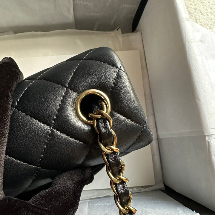 CHANEL Black Lambskin LGHW Mini Rectangular Flap Bag