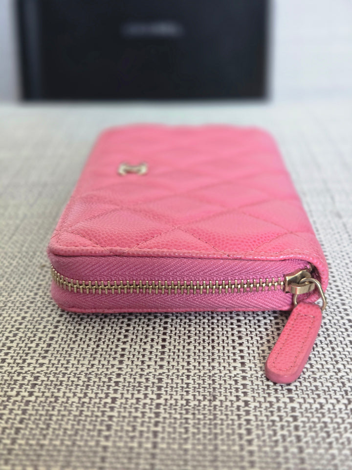 Chanel series 27 2019 19C collection Barbie Bright Pink Caviar LGHW Medium Zippy Wallet 6 inches