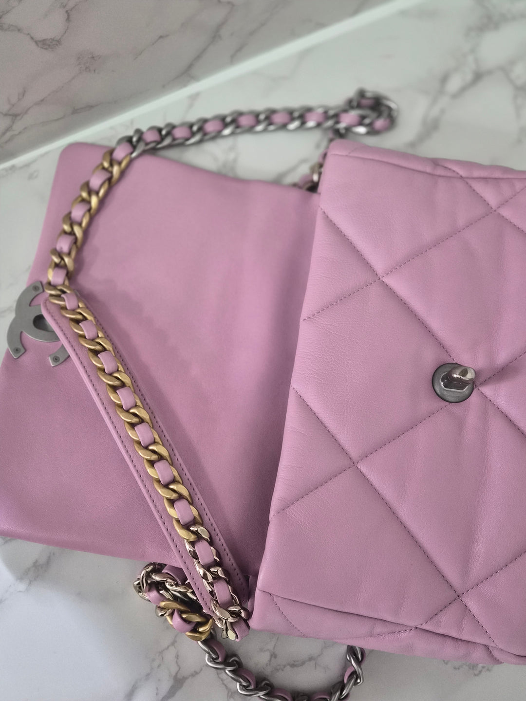 CHANEL 19 size Small in Pink Lambskin SHW 22B 2022 Flap Bag with Top Handle