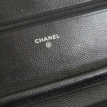 Load image into Gallery viewer, Chanel Black Caviar Classic Wallet on chain (WOC) with silver hardware
