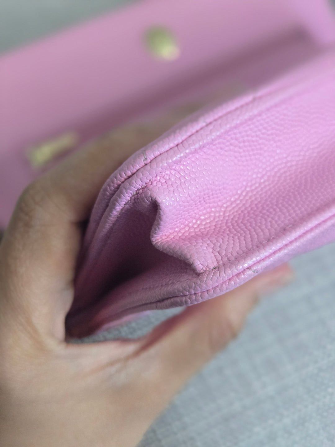 Chanel 23P Collection 2023 Mauve undertone Pink Caviar Champagne GHW Classic Wallet on chain (WOC)