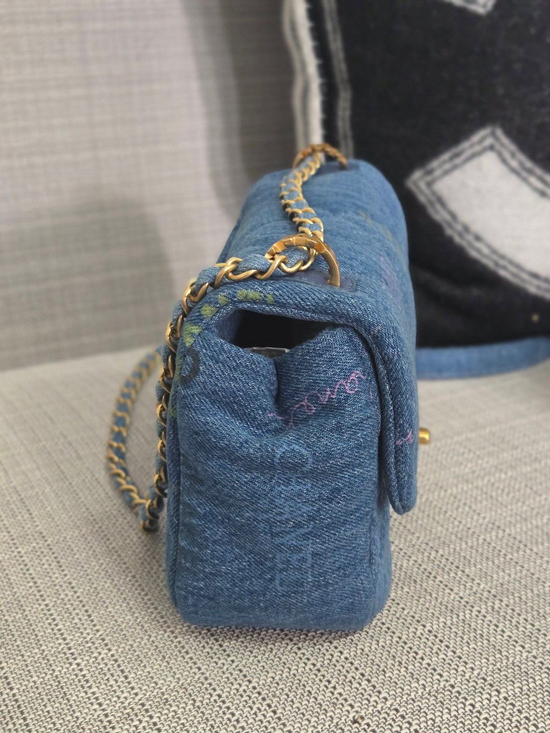 Chanel 22P Blue Denim Mood Flap Bag size Small with aged GHW