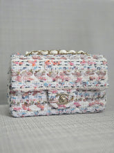 Load image into Gallery viewer, Chanel 23C 2022/2023 Cruise Collection Tweed Quilted Mini Rectangular Flap Bag in Ecru, Pink, Blue, and Green with Champagne GHW
