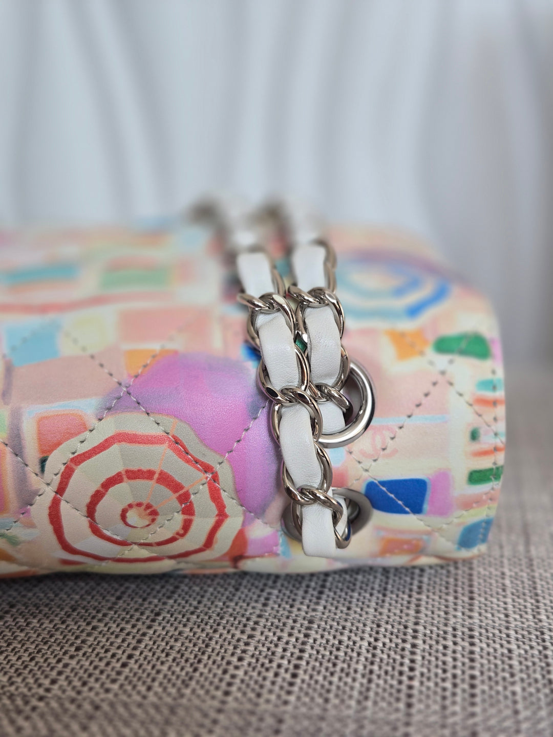 CHANEL Multi Color Rainbow Umbrella print calf skin SHW Medium Classic Double Flap Bag