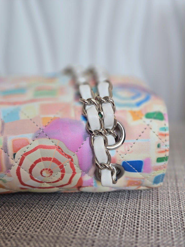 CHANEL Multi Color Rainbow Umbrella print calf skin SHW Medium Classic Double Flap Bag