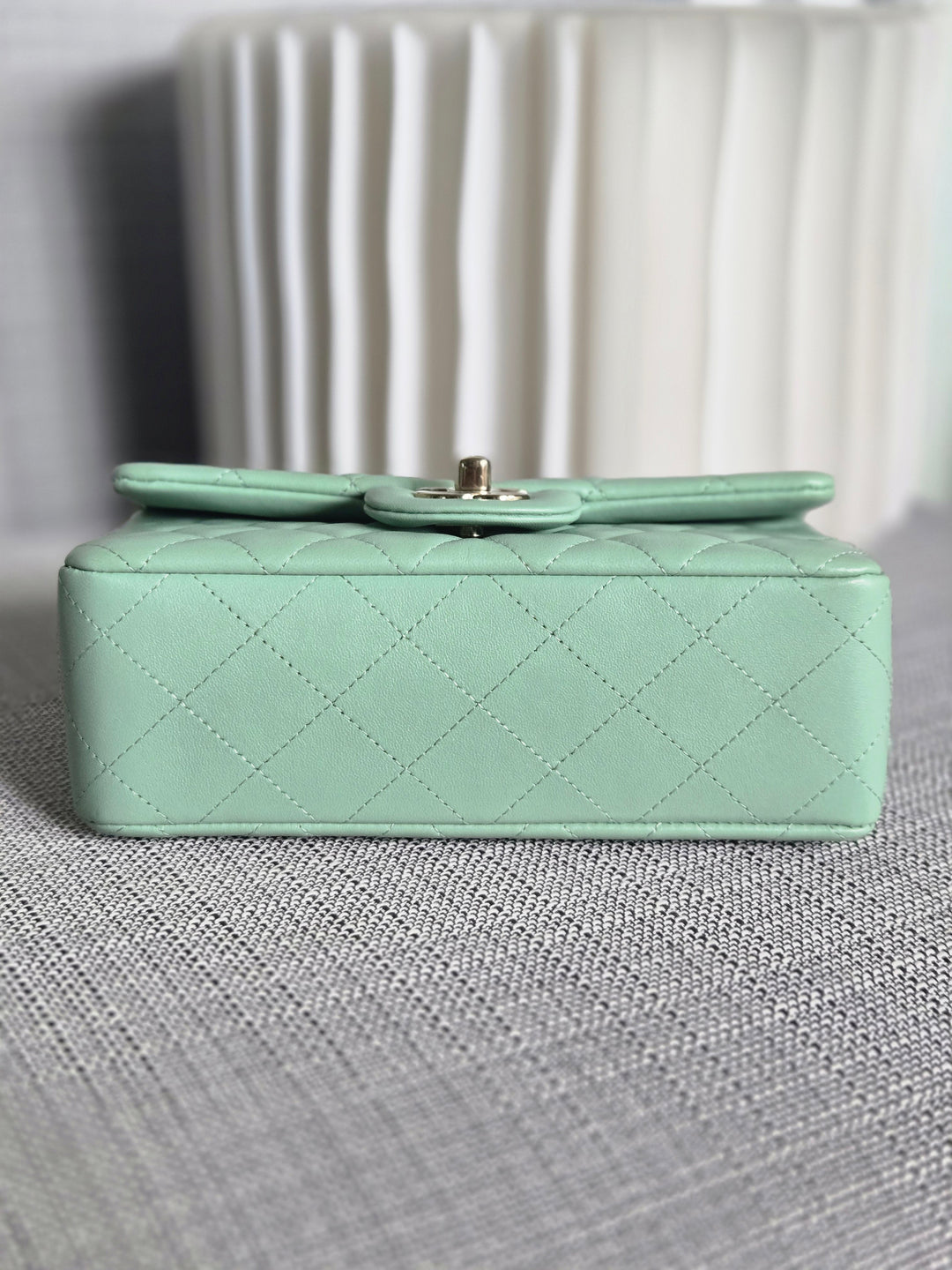 Chanel 24S collection 2024 Pastel Green Lambskin Champagne GHW Classic Mini Rectangular Flap Bag