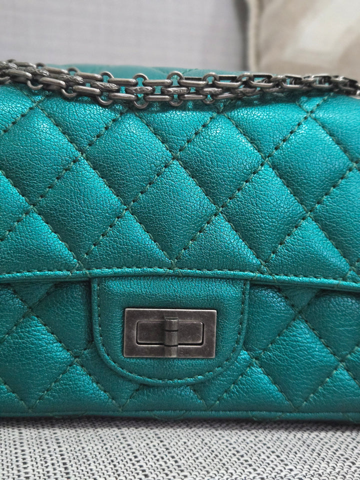 Chanel Series 28 Emerald Green Turquoise Calf skin 2.55 Reissue Mini Flap Bag with Ruthenium Hardwars
