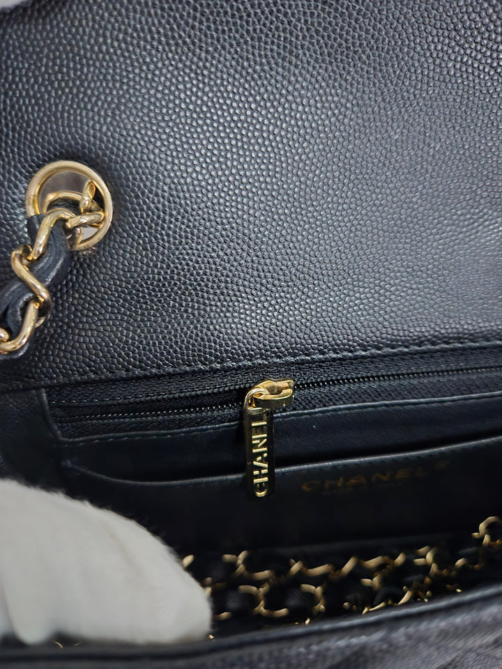 Chanel series 26 18B Collection Black Caviar Classic Mini Rectangular Flap Bag with champagne GHW