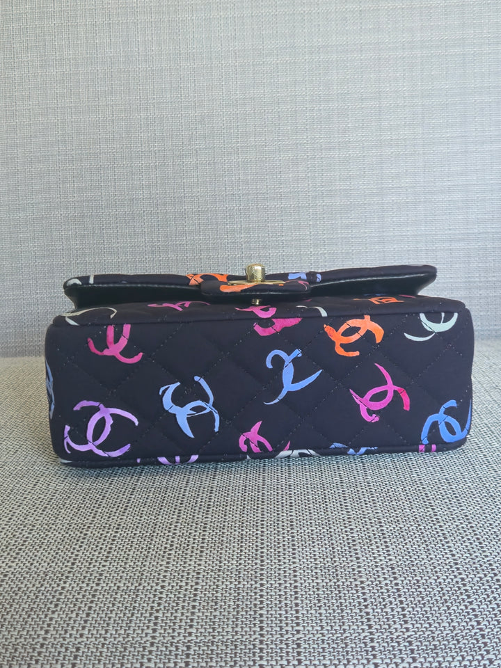 Chanel 24S collection Navy Multi color Jersey Mini Rectangular Flap Bag with Champagne GHW