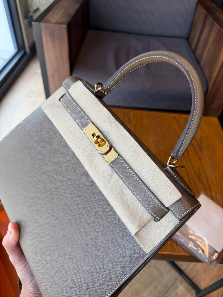 Hermes Kelly 28 Etoupe Epsom Leather Sellier GHW Stamp Y 2020
