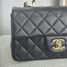 Load image into Gallery viewer, Chanel Black Lambskin Top Handle Mini Rectangular Flap Bag with Champagne GHW
