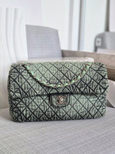 Load image into Gallery viewer, CHANEL Green Denimpression SHW size Jumbo Single Flap Bag
