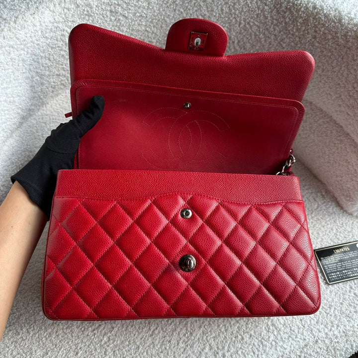 CHANEL series 19 14C Red Caviar SHW Jumbo Timeless Classic Double Flap Bag 2014