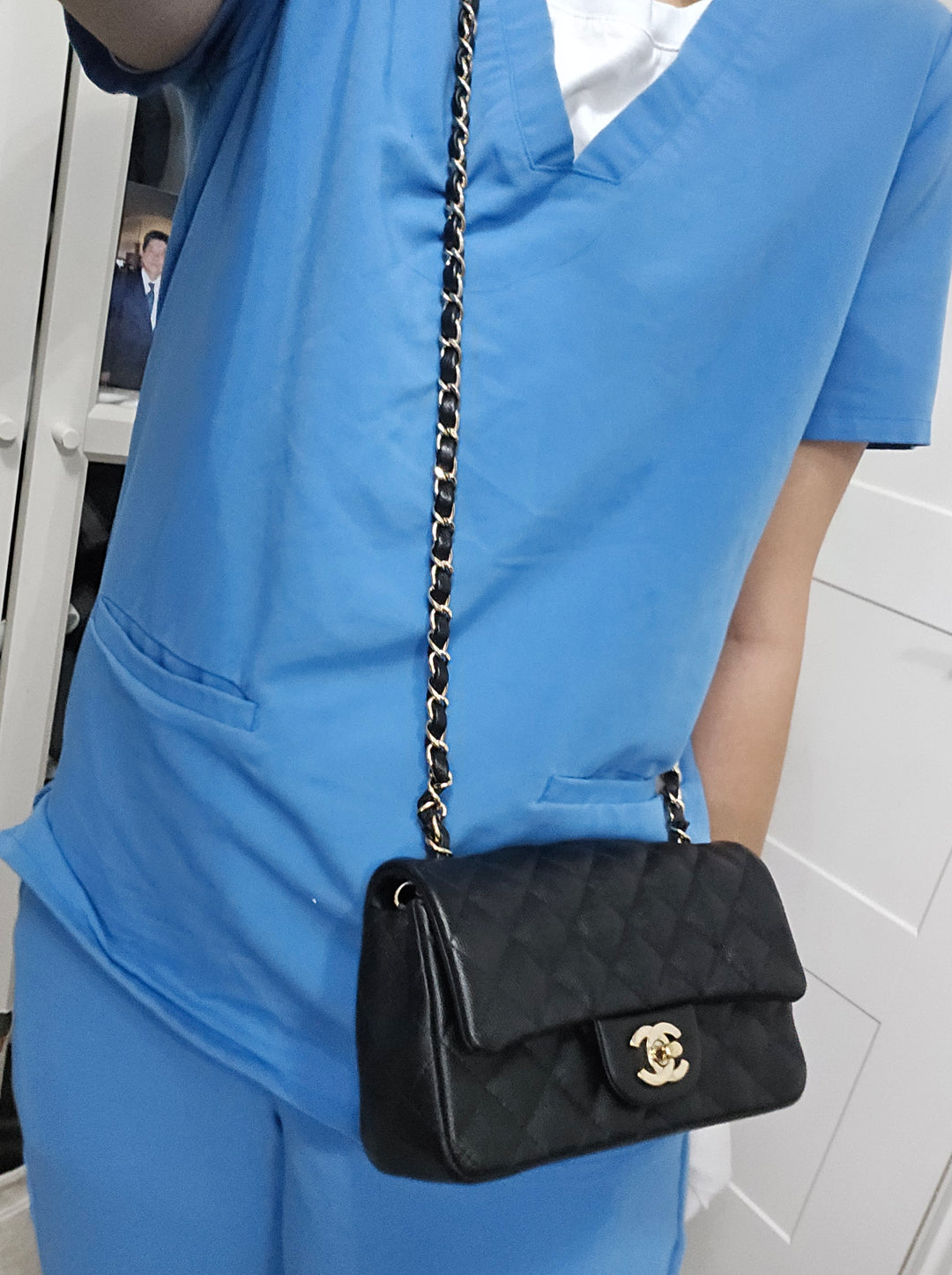 Chanel series 26 18B Collection Black Caviar Classic Mini Rectangular Flap Bag with champagne GHW