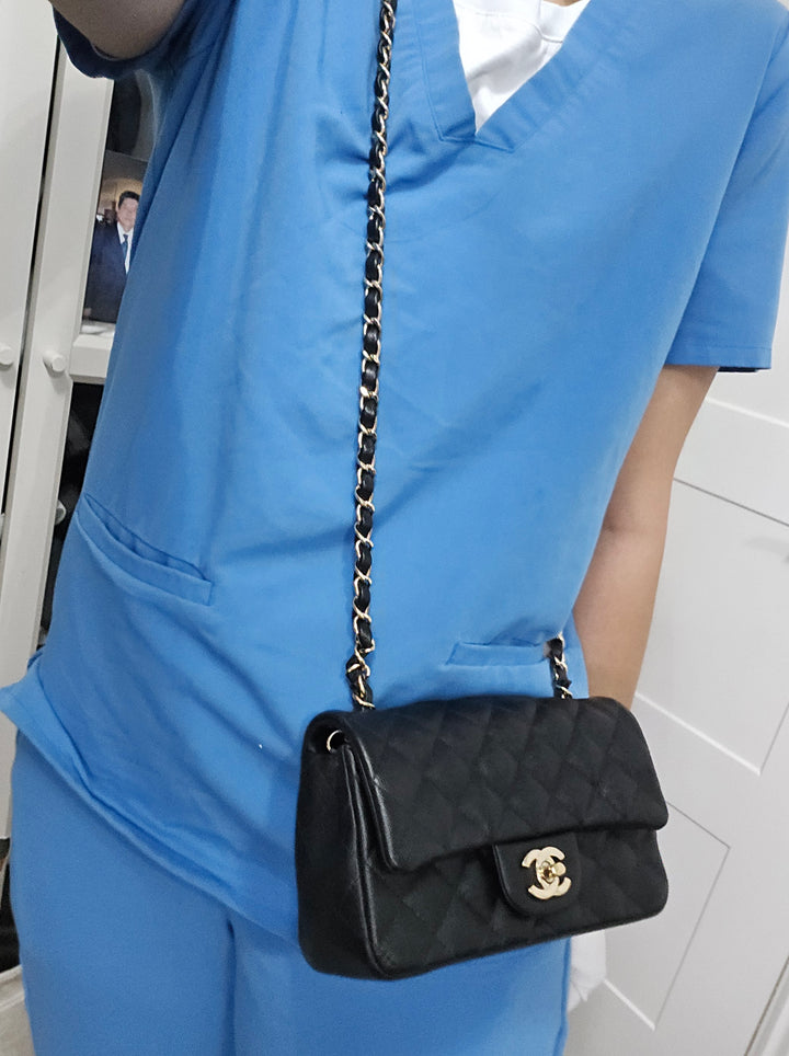 Chanel series 26 18B Collection Black Caviar Classic Mini Rectangular Flap Bag with champagne GHW