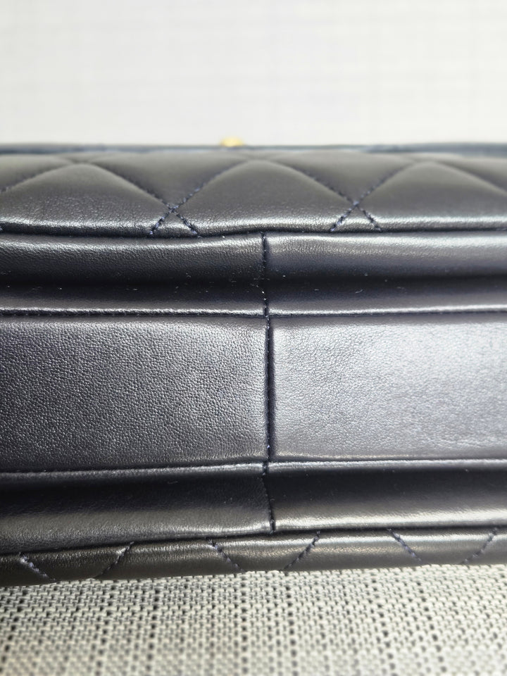 Chanel series 28 2019 Navy Lambskin Champagne GHW Trendy CC Flap Bag size Small with Detachable Strap