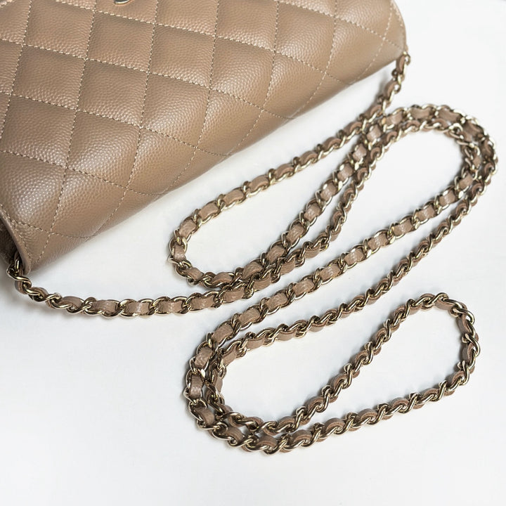 CHANEL 22A collection 2022 Dark Beige Caviar LGHW Classic Wallet On Chain (WOC)