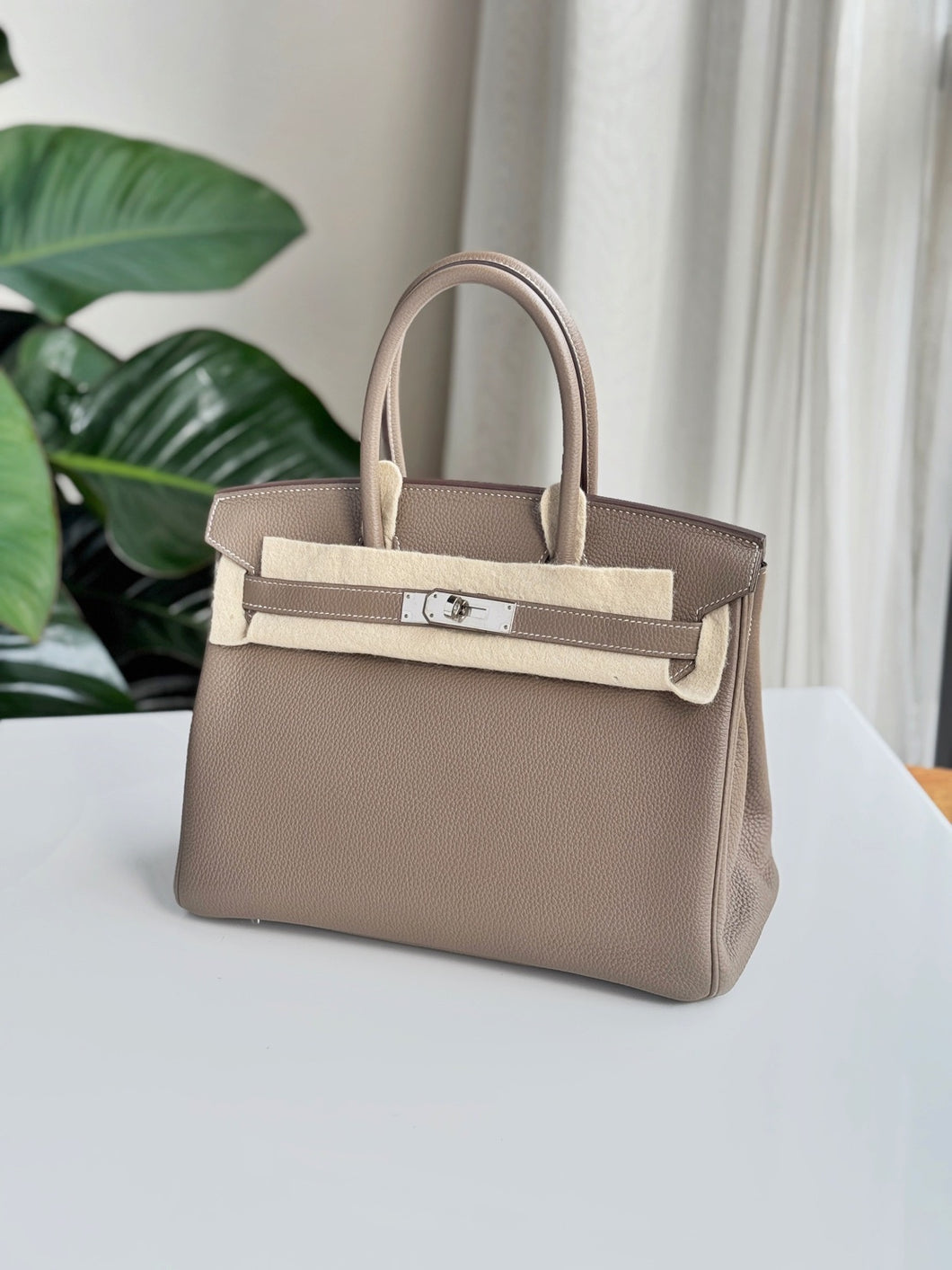 Hermes Etoupe Togo Leather PHW Birkin 30 stamp C 2018