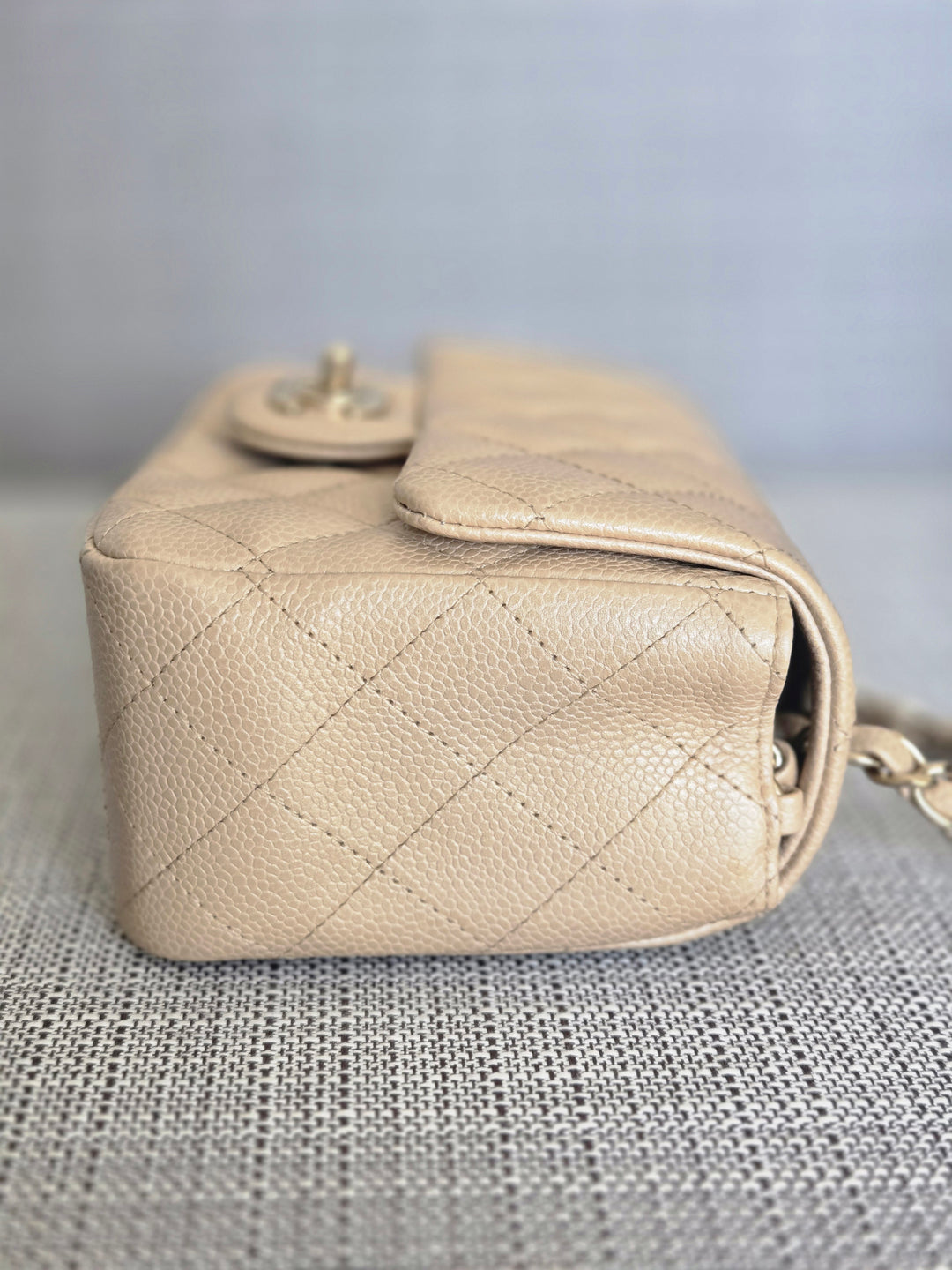 Chanel series 20 15C Collection Pearly Beige Caviar Brushed GHW Square Mini Flap Bag