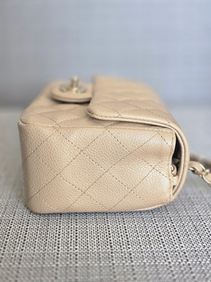 Chanel series 20 15C Collection Pearly Beige Caviar Brushed GHW Square Mini Flap Bag
