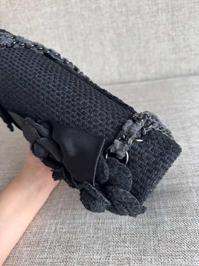 CHANEL 23C 2023 Embroidered Flower Tweed Medium Classic Flap Bag