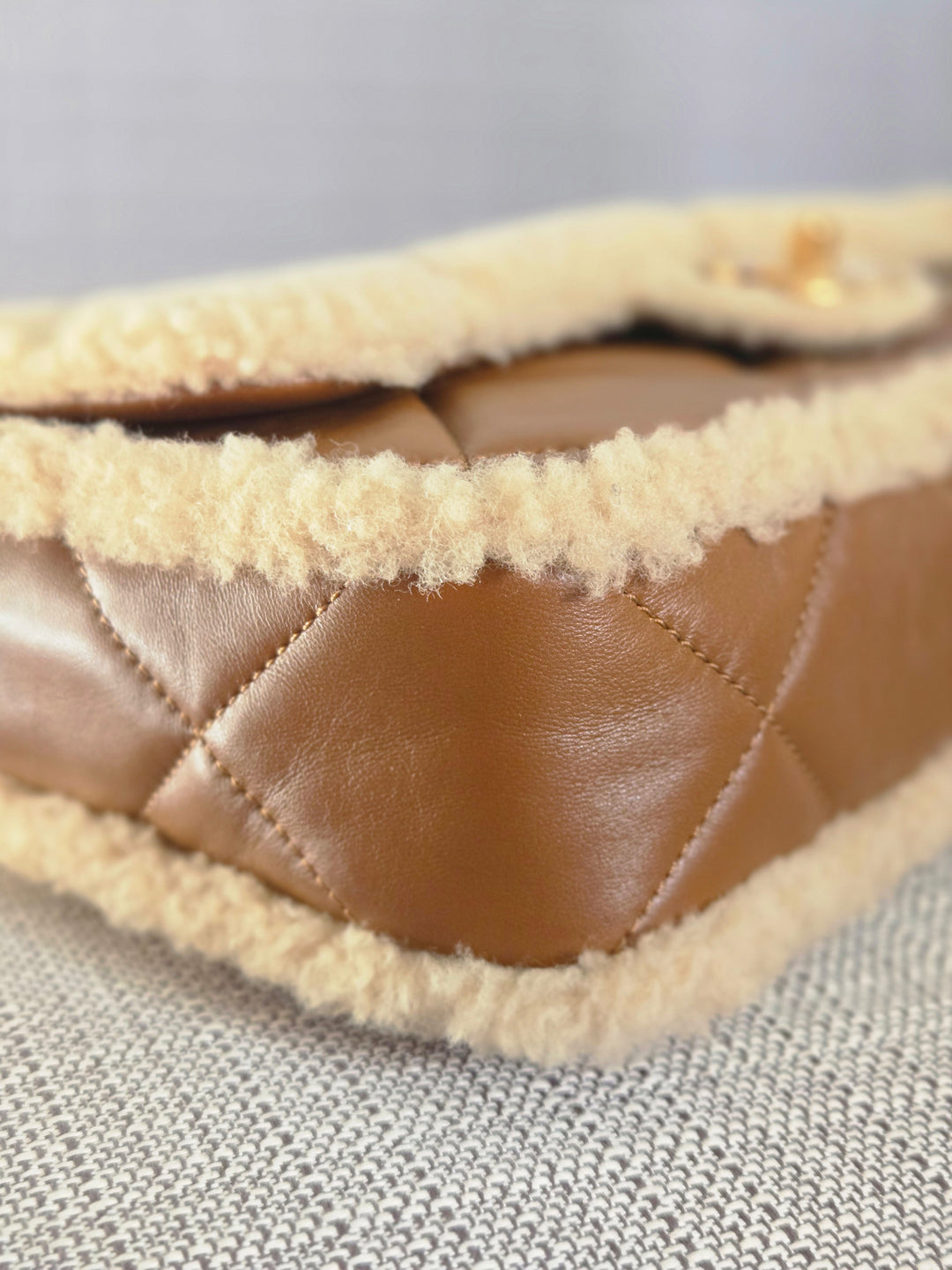 Chanel 24K 2024 Fall/Winter Collection Beige Brown Teddy Shearling MEDIUM flap Bag with Aged GHW