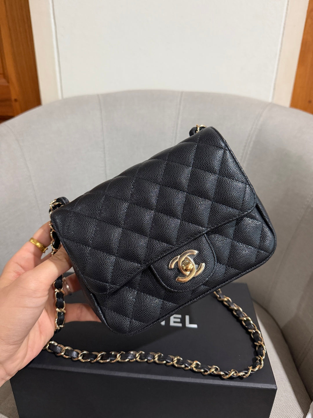 CHANEL series 23 17C Black Caviar LGHW Square mini flap bag with edge stitchings RARE combo 2016/2017