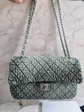 Load image into Gallery viewer, CHANEL Green Denimpression SHW size Jumbo Single Flap Bag

