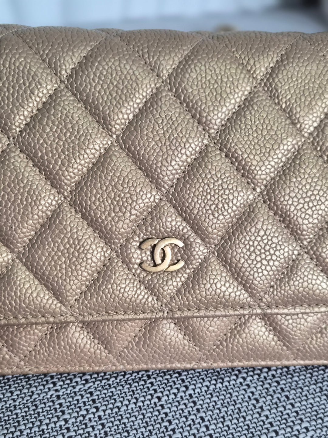 CHANEL series 20 2015 15B collection Gold Caviar Aged GHW Classic Wallet On Chain (WOC)