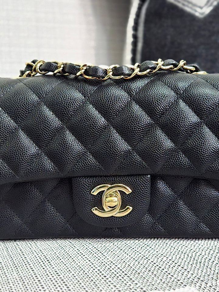 Chanel series 26 18B Collection Black Caviar Classic Mini Rectangular Flap Bag with champagne GHW