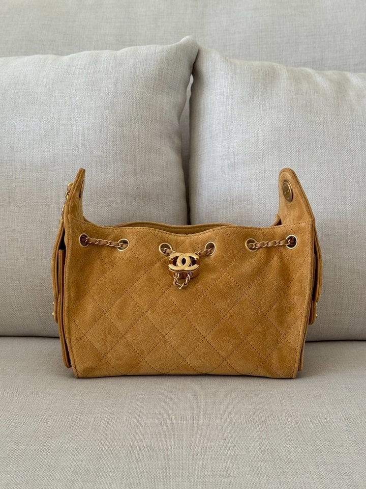CHANEL 26C Camel Suede Aged GHW Mini 25 Hobo Bag