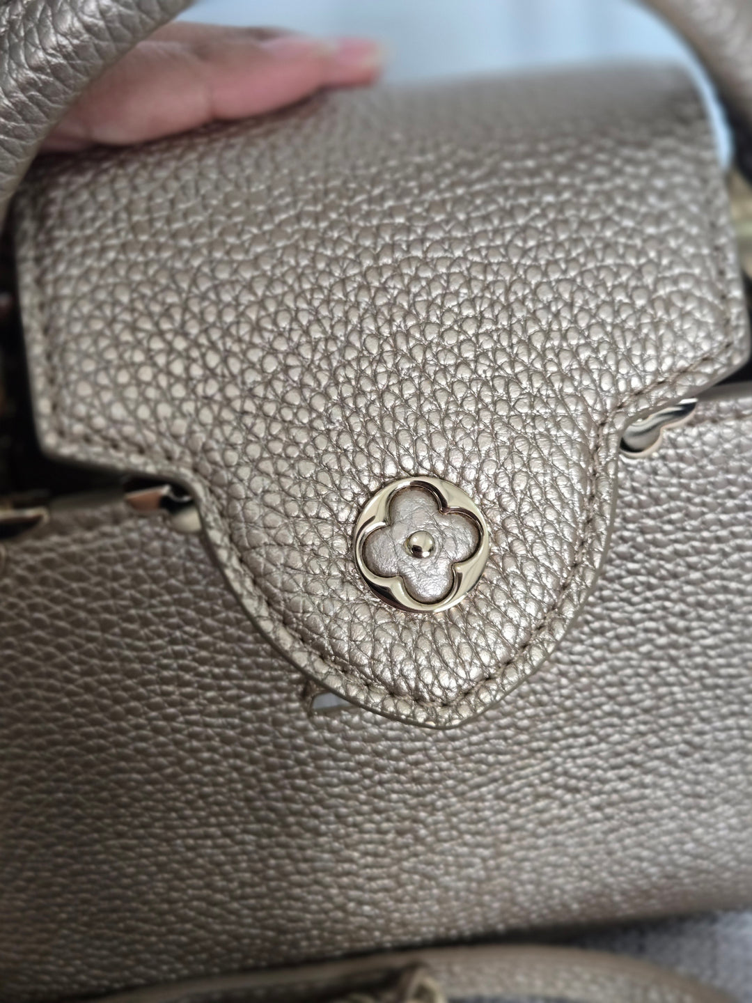 LOUIS VUITTON LV Metallic Taurillon Embellished Flower Crown Mini Capucines in Gold