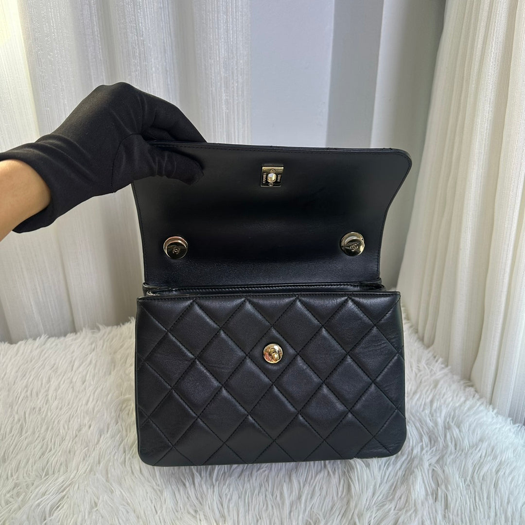 CHANEL Black Lambskin Trendy CC Flap Bag size SMALL with Non detachable Shoulder strap and LGHW 2023