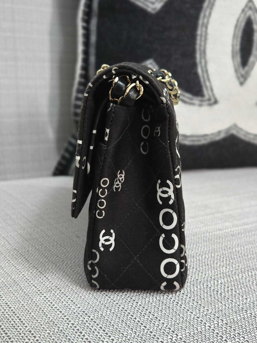 Chanel series 7 2002/2003 Black Canvas Quilted “COCO” Medium Classic Flap Light Gold Hardware